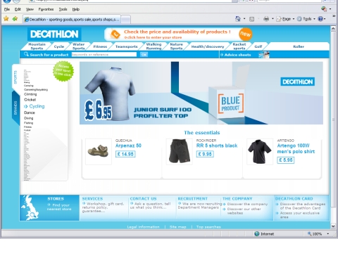 decathlon home page menu